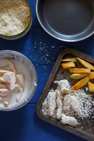 cooked pumpkin fried chips.の写真素材