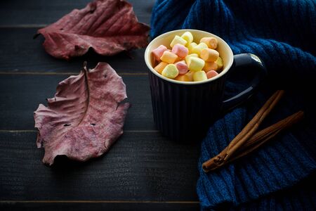 Hot chocolate with marsmallow candies.の写真素材