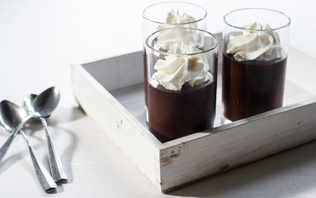 chocolate pudding with whipping cream.の写真素材