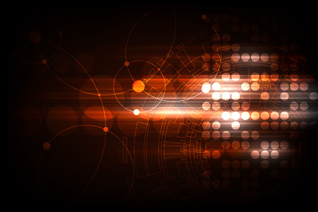 Vector geometry in a technology concept on a dark orange background.のイラスト素材