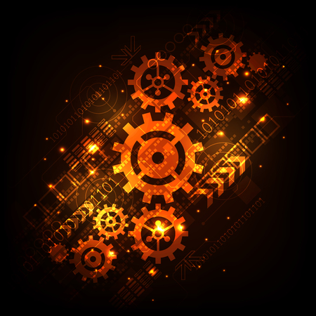 Gear in technology concept on a dark orange background.のイラスト素材