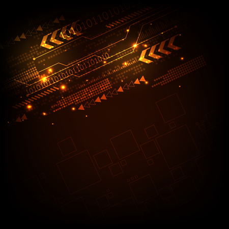 Vector digital technology concept on a dark orange background.のイラスト素材