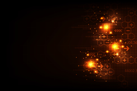A Vector abstract background technology in digital concept on a dark orange background.のイラスト素材