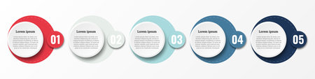 Infographic that reports about the workflow in each step with a total of 5 topics.のイラスト素材