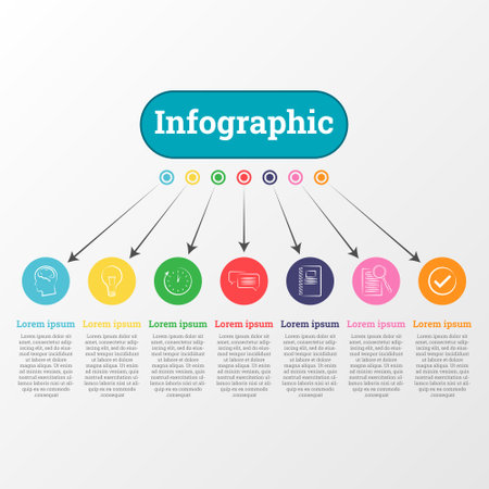 An infographic that details the process of recruiting people to an organization divided into 7 topics.のイラスト素材