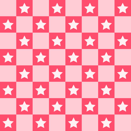 Seamless background with a pink grid pattern and stars in the composition.のイラスト素材