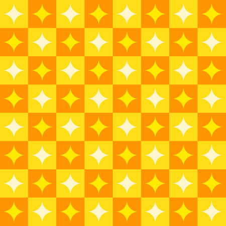 Seamless background with grid pattern and yellow orange stars.のイラスト素材