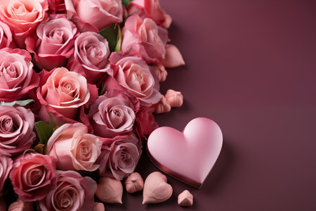 Hearts and pink roses with space for text in Valentine's Day concept. Generative AIの素材