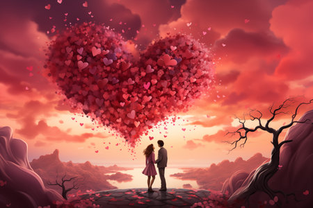 Couples who are in a place of love where small hearts make up a big heart. Generative AIの素材