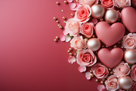 Hearts and pink roses with space for text in Valentine's Day concept. Generative AIの素材