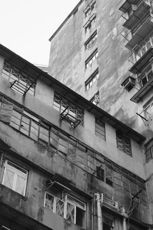 Facade of old buildings that are going to be demolishedの写真素材