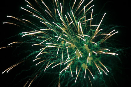 Green fireworks against a dark sky