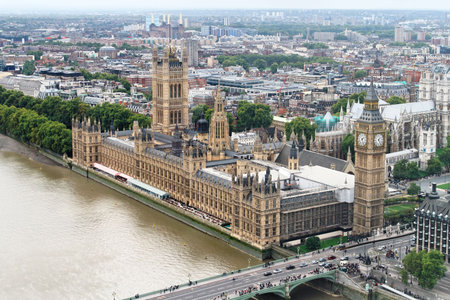 Aerial view of Big Ben and House of Parliamentの写真素材