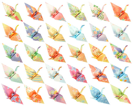 30 different paper birds isolated on a white background  の写真素材