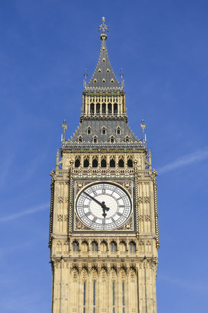 Photo of Big Ben against a blue sky の写真素材