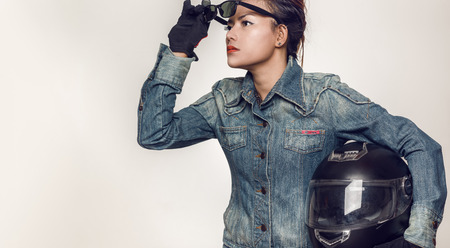 Asian woman looking with intent.の写真素材