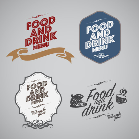 Set of vintage retro labels, stamps, ribbons, marks and calligraphic design elements, vectorのイラスト素材