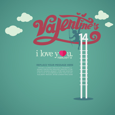 blue paper heart Valentines day card with sign on ornate background and typography design.のイラスト素材