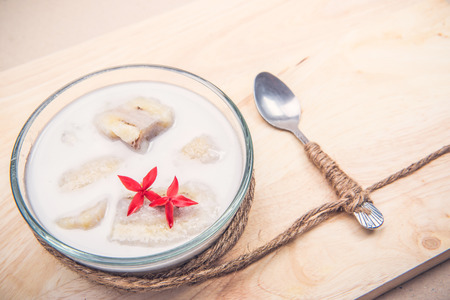 Thai dessert Banana in Coconut Milk.の写真素材