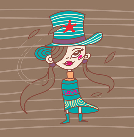 Cute girl A confident. T-shirt design vector illustration.のイラスト素材