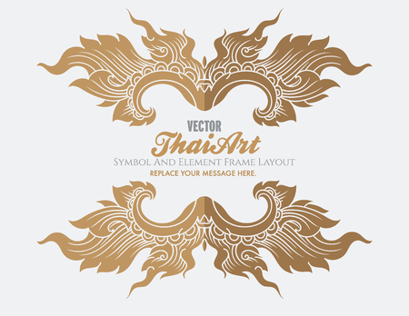 Thai art element for design, Traditional gold decor. Ornamental vintage frame for wedding invitations and greeting cards.のイラスト素材