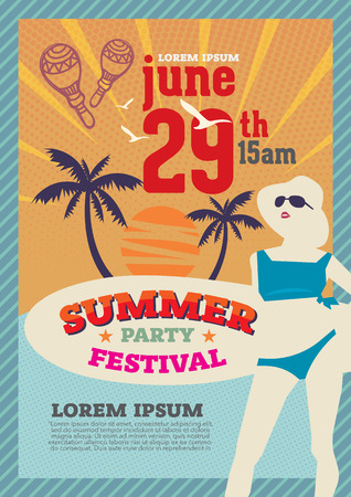 retro poster summer party and brochureのイラスト素材