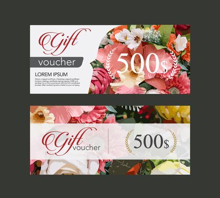 voucher template flowers on paper in the form of watercolor techniques .のイラスト素材