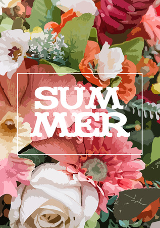 summer poster flowers on paper in the form of watercolor techniques .のイラスト素材