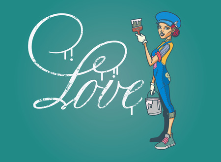 The girl wrote the word love on background. In the mood for love and happiness.のイラスト素材