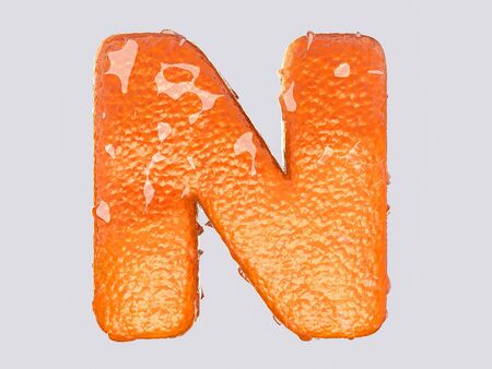 The English letter is designed to resemble an orange peel and peel fruit. Condensation on the letter. Cheerfulの写真素材