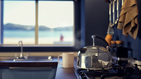 Living in the kitchen looks stylish and elegant. 3d render and illustration.の写真素材