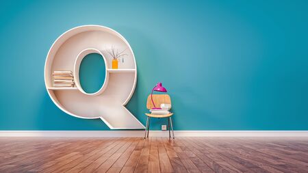 Room for learning The letter Q has designed a bookshelf. 3d render and illustration.の写真素材
