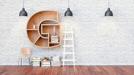 A library with bookshelves a letter z. 3d render and illustration. 3d render and illustration.の写真素材