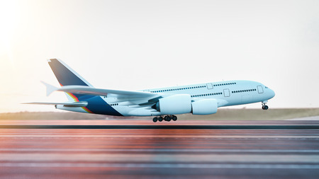 Airplane taking off from the airport. 3d rendering and illustration.の写真素材