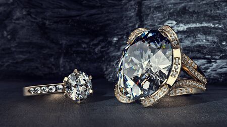 Ring is made of gold on a black background. 3d rendering and illsutration.の写真素材