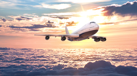 The plane fly in the sky. 3d rendering and illustration.の写真素材