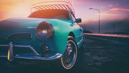 Blue classic car. 3d render and illusration.の写真素材