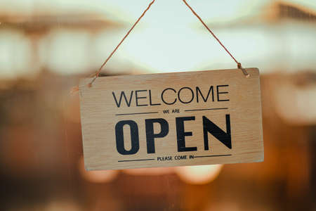 hangging wooden sign sorry we are closed please come back again, background mirror for restaurant or cafeの写真素材