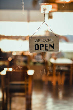 hangging wooden sign sorry we are closed please come back again, background mirror for restaurant or cafeの写真素材