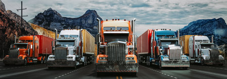 The truck runs on the highway with speed. 3d rendering and illustration.の写真素材