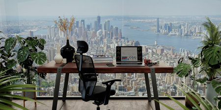 interior office modern plant. 3D render and illustration.の写真素材