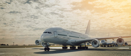Airplane on runway. 3d render and illustration.