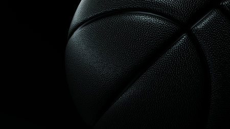 Photo of a black basketball ball on a black background. 3d, rendering, illustration,の写真素材