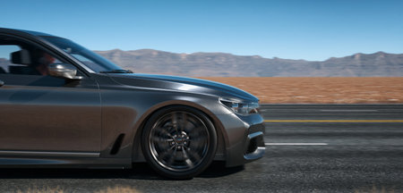 Cars driving on the highway Among the deserts and mountains. 3d, rendering, illustration,