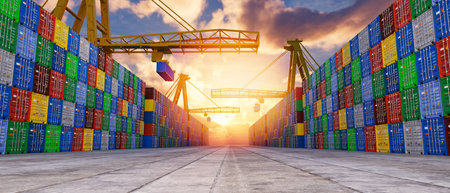 Many containers are arranged in an orderly manner.3d, rendering, illustration,