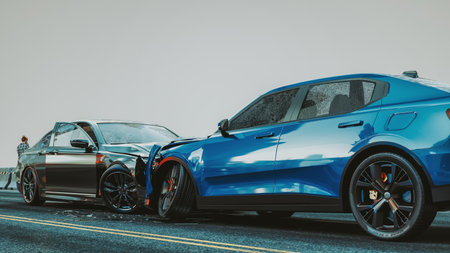 Image of a car accident that occurred on the stomach. 3d render and illustration.の写真素材