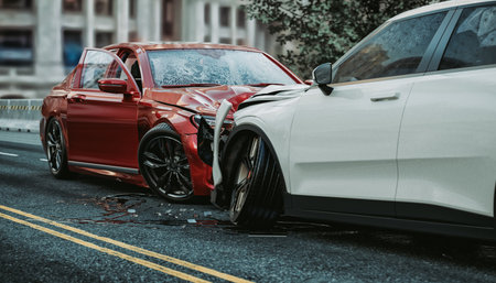 Image of a car accident that occurred on the stomach. 3d render and illustration.の写真素材