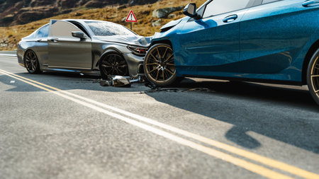 Image of a car accident that occurred on the stomach. 3d render and illustration.の写真素材