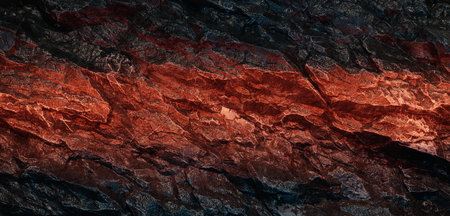 3D rendering of a vibrant red and black rock texture with rugged details. Perfect for artistic,...