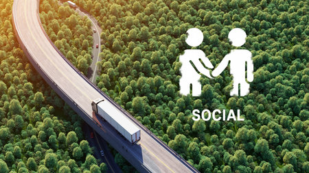 3D illustration emphasizing social responsibility with an icon of two people holding hands and the...